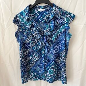 Calvin Klein PM V-Neck Flutter Blouse Blue | Timeless &‎ Refined